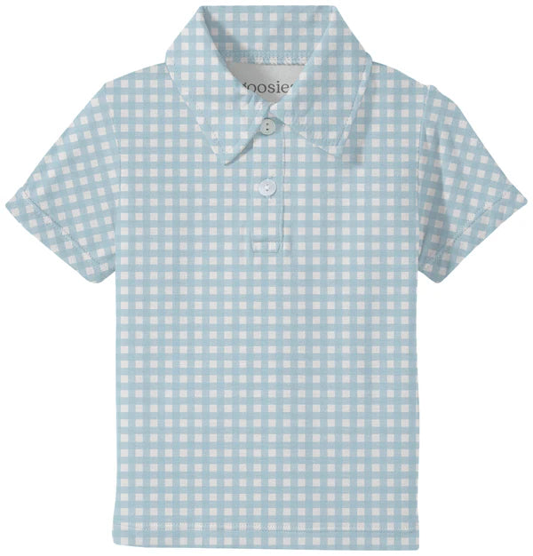 Goosies Kid's Blue Gingham in Cottage Blue Polo Shirt