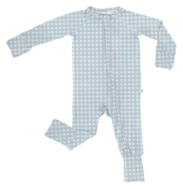 Goosies Kid's Gingham in Cottage Blue Zip Pajamas