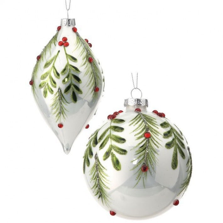 Glass Berry Pine Leaf Ornament