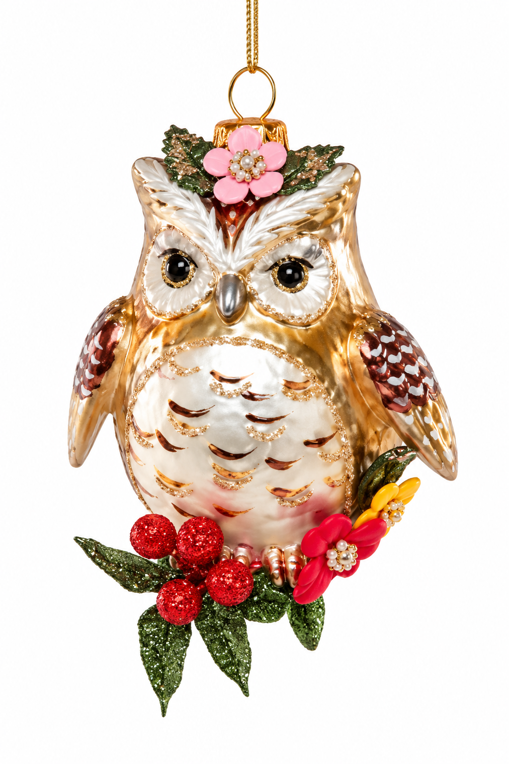 Animal with Flowers Glass Ornament