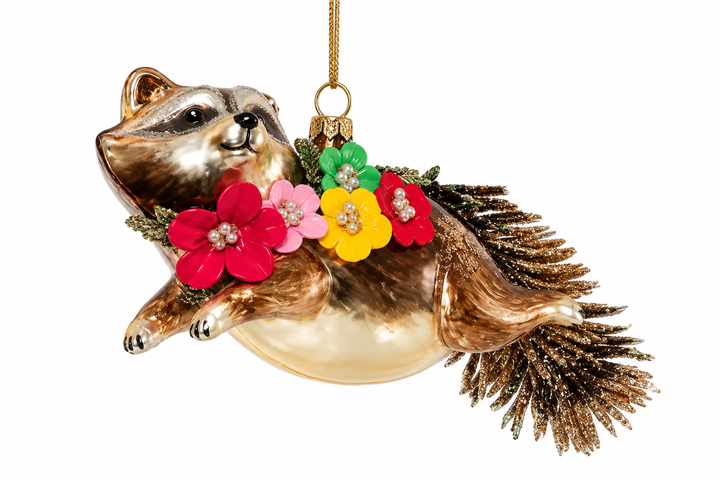 Animal with Flowers Glass Ornament