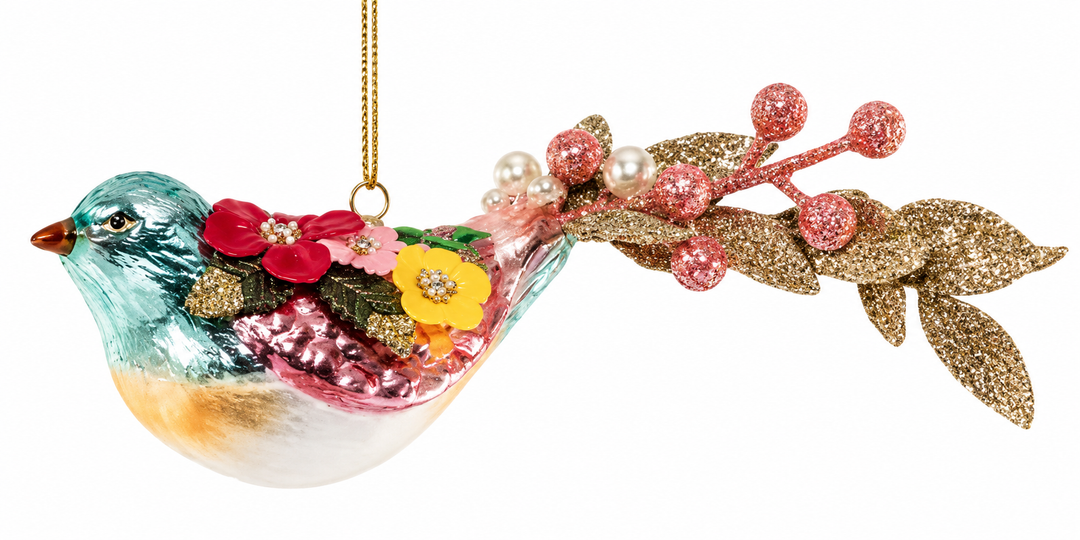 Animal with Flowers Glass Ornament