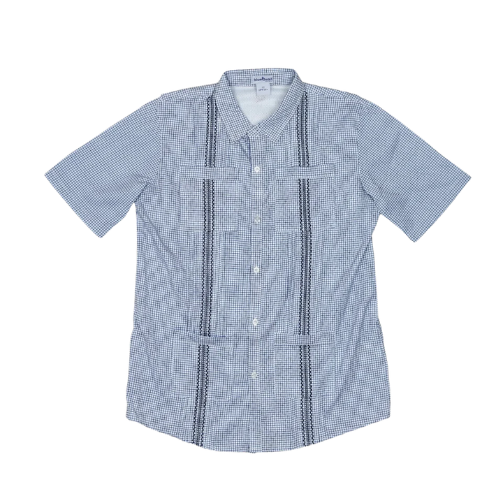 Blue Quail Men's Wave Check Guayabera Navy