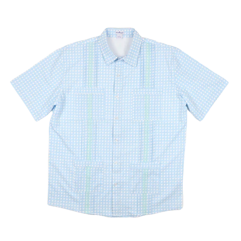Blue Quail Men’s Guayabera Blue Cane Lattice Short Sleeve Shirt