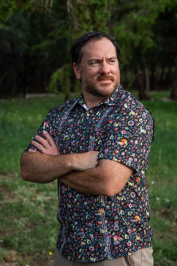 Blue Quail Men's Dark Otomi Short-Sleeve Guayabera