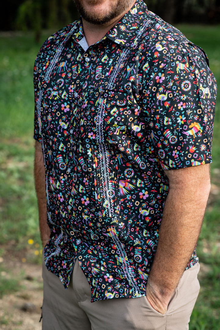 Blue Quail Men's Dark Otomi Short-Sleeve Guayabera