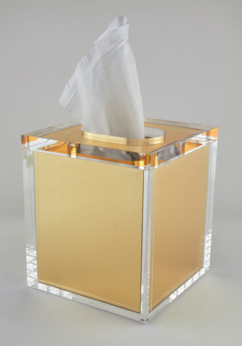 Lucite Clear and Gold Tissue Box Cover