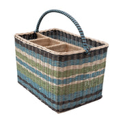Hand-Woven Rattan Striped Caddy with 4 Sections and Handle