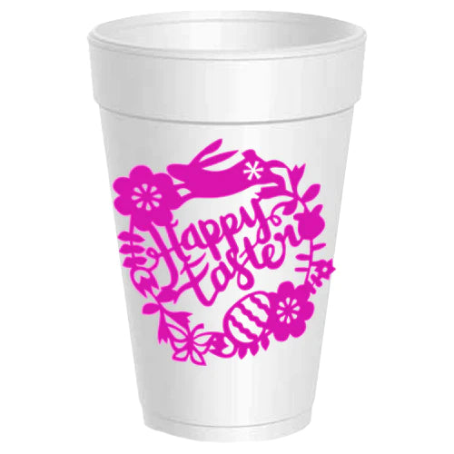 Hot Pink Happy Easter Wreath Styrofoam Cups