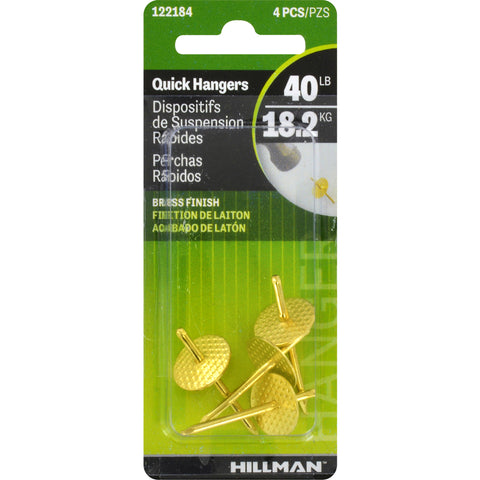Hillman Quick Hangers Brass 40lb 4 Pack