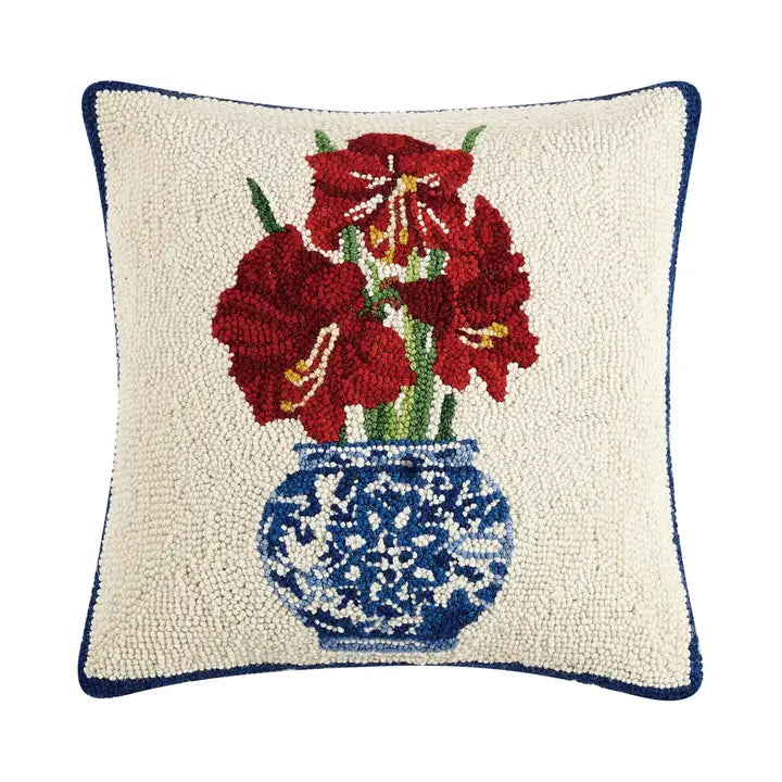 Peking Handicrafts Holiday Chinoiserie Amaryllis Hook Pillow