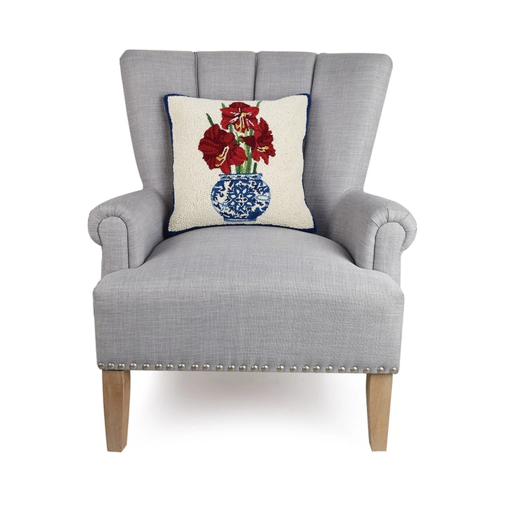 Peking Handicrafts Holiday Chinoiserie Amaryllis Hook Pillow