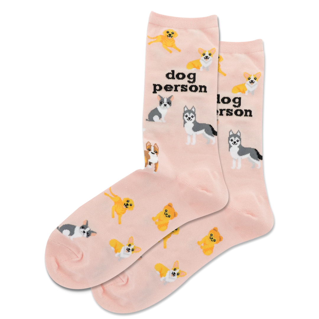 Hot Sox - Women's Dog Person Crew Socks - Pink