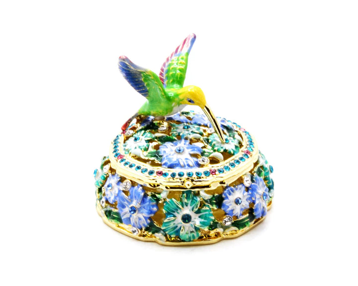 Hummingbird Floral Round  Trinket Box