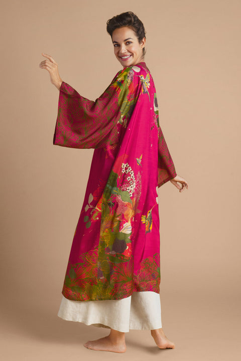 Hummingbird Kimono Gown - Raspberry