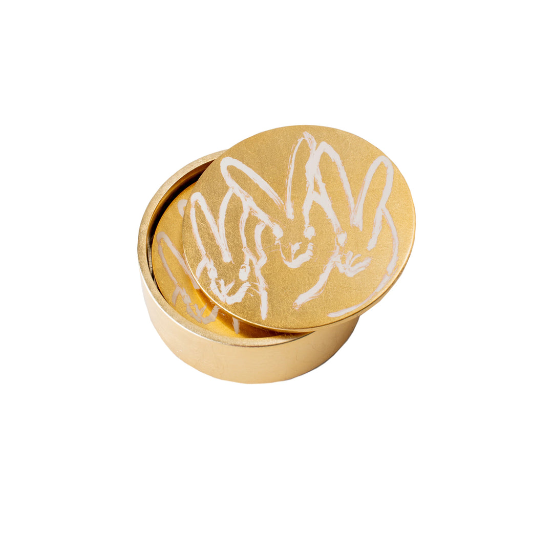 Hunt Slonem Gold Leaf Bunny Coaster Box Set