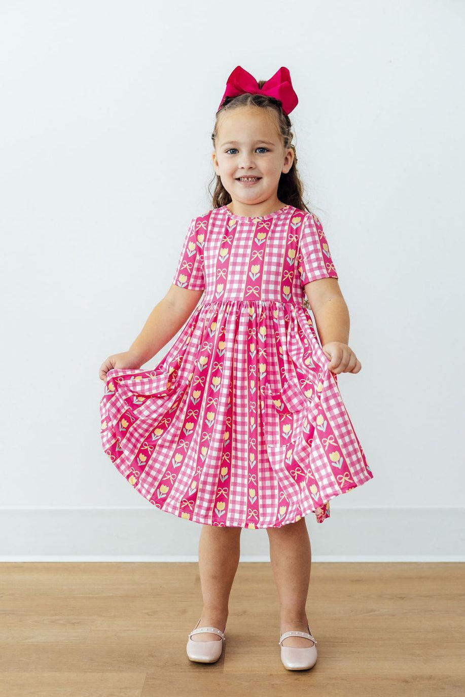 Mila & Rose Girl's I Love You Tulip Much Pocket Twirl Dress