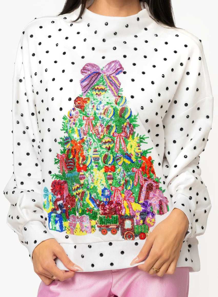 Queen of Sparkles Polka Dot Christmas Tree Mockneck Sweatshirt