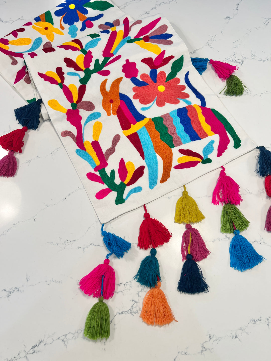 Otomi Hand Embroidered Table Runner with Tassels