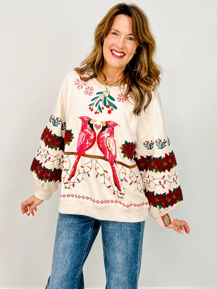 Queen of Sparkles Cardinal Mistletoe Sweatshirt