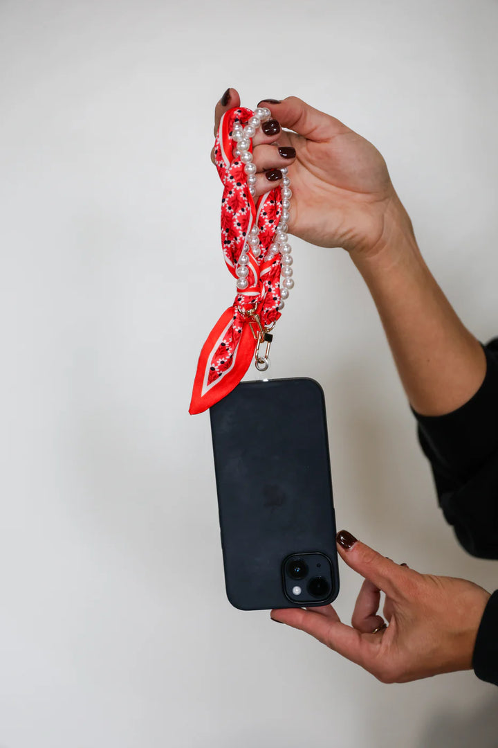 Victory Lap Woven Scarf Pearl Phone Strap/Wristlet