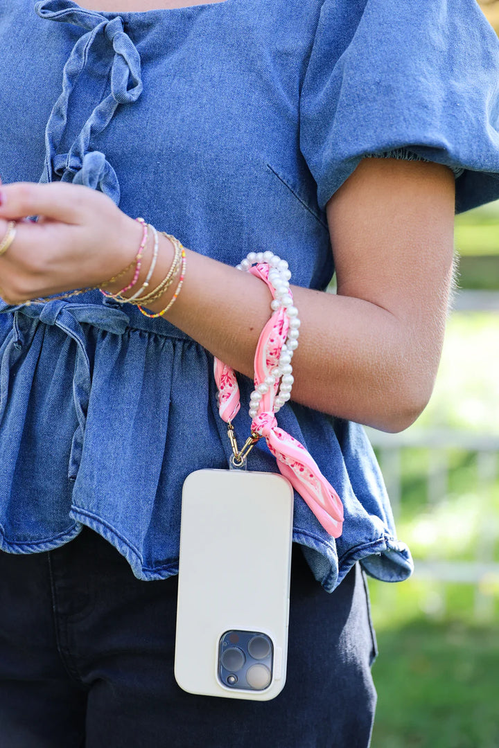 Victory Lap Woven Scarf Pearl Phone Strap/Wristlet