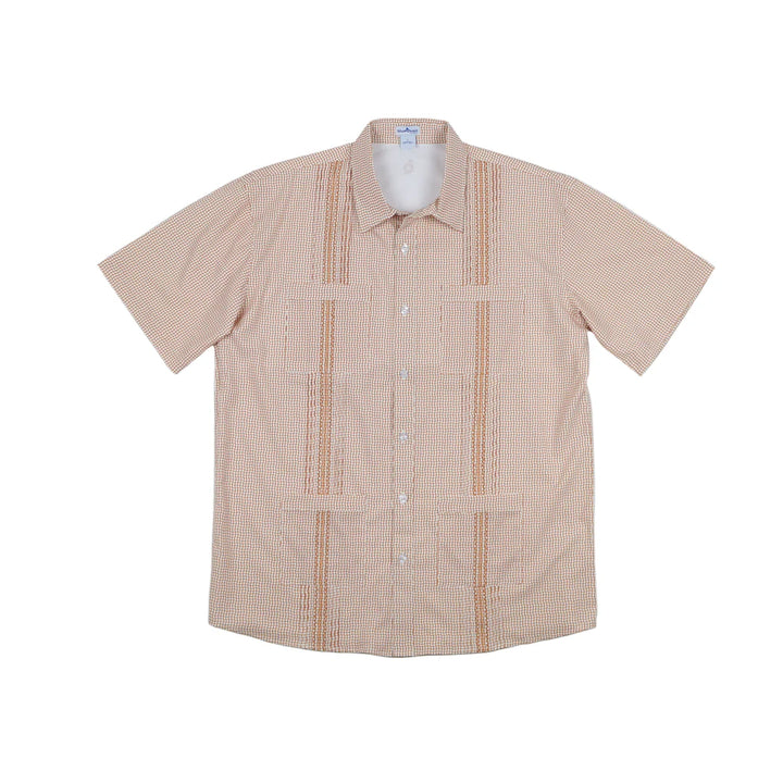 Blue Quail Men's Wave Check Guayabera Burnt Orange