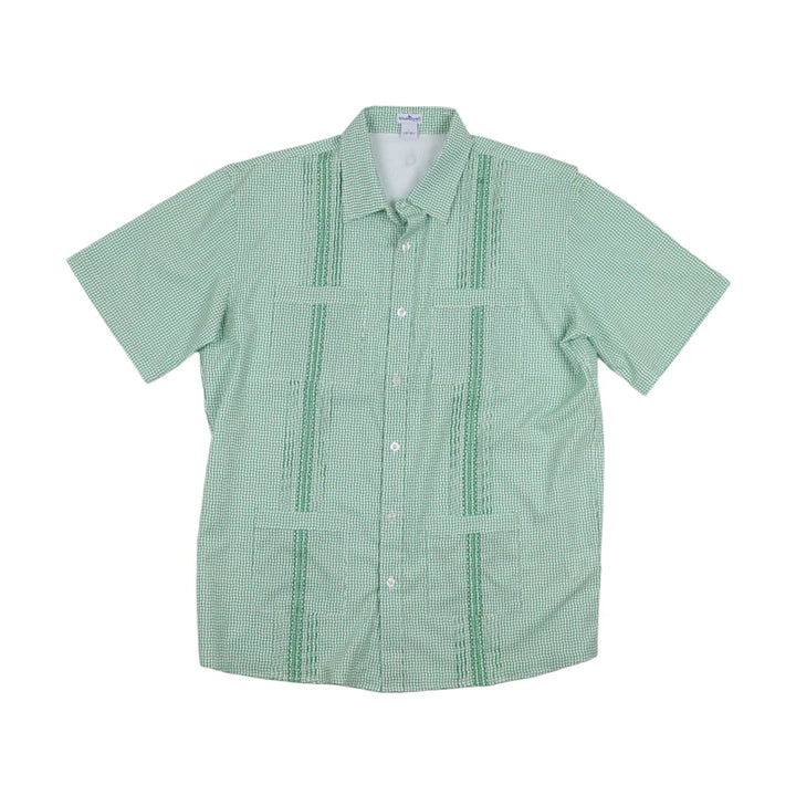 Blue Quail Men's Wave Check Guayabera Green