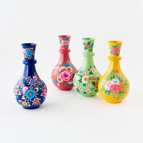 Hand-Painted Floral Tall-Neck Vase - Assorted