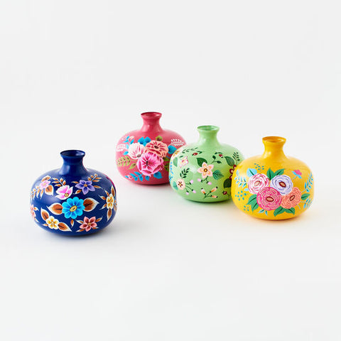 Hand-Painted Floral Bottle Vase - Assorted