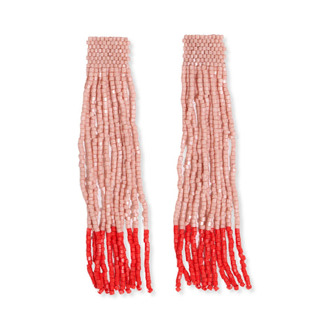 Ila Thick Stripe Mixed Luxe Beads Fringe Earrings Blush