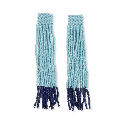 Ila Thick Stripe Mixed Luxe Beads Fringe Earrings Light Blue