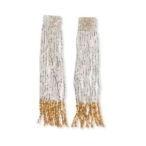 Ila Thick Stripe Mixed Luxe Beads Fringe Earrings Silver