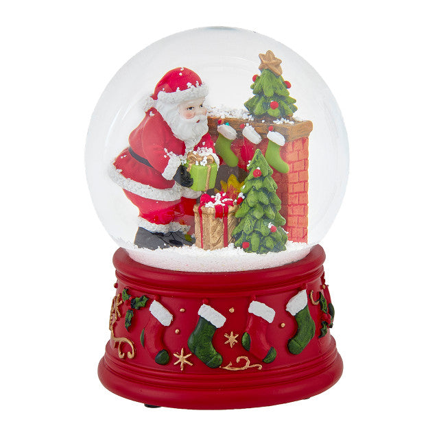 Kurt Adler Wind-Up Musical Santa with Fireplace Water Globe