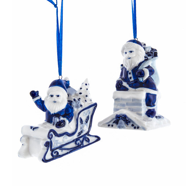 Kurt Adler Blue & White Santa Ornament