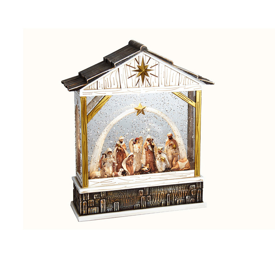 Kurt Adler LED Courtyard Nativity Scene with Spinning Glitter Water lantern