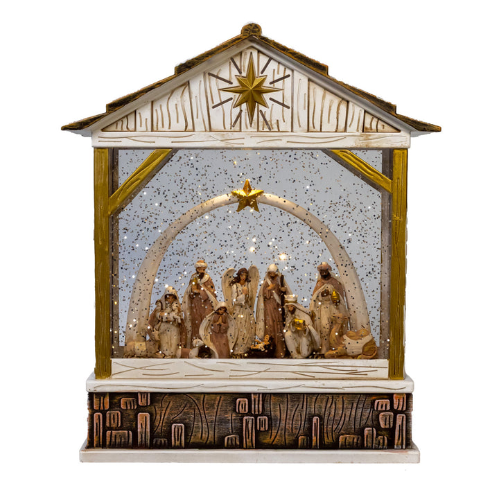 Kurt Adler LED Courtyard Nativity Scene with Spinning Glitter Water lantern