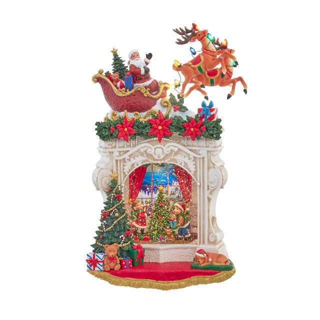 Kurt Adler Battery Operated Lighted USB Fireplace with Santa & Swirling Glitter Table Piece