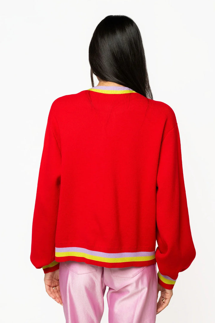 Queen of Sparkles Red Rainbow Santa Button Up Cardigan