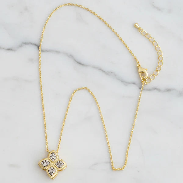 Gold & Hematite 4-Leaf Pendant Necklace