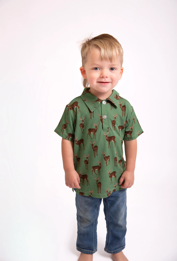 Gooises Kid's Whitetail Deer Short Sleeve Polo Shirt