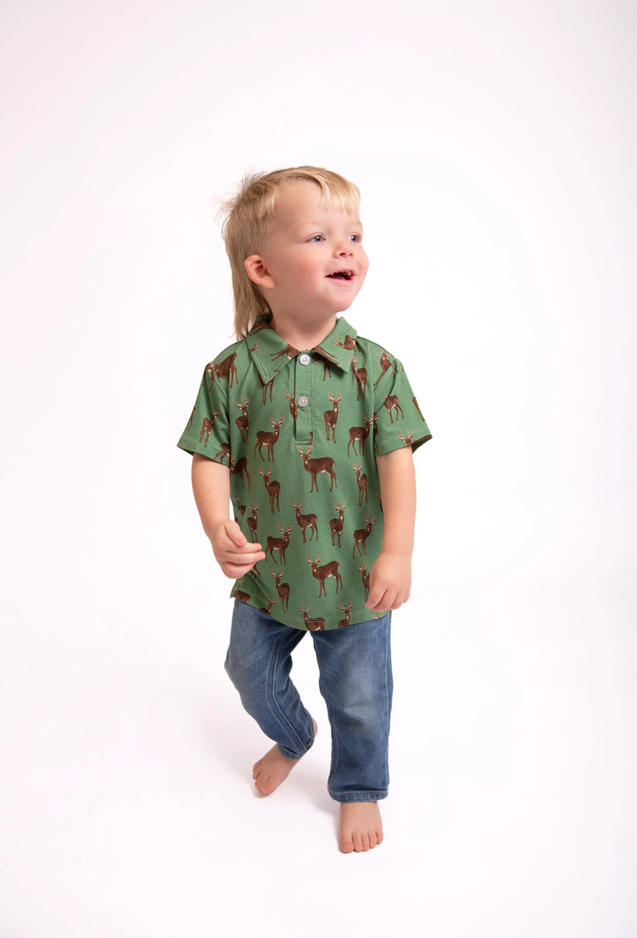 Gooises Kid's Whitetail Deer Short Sleeve Polo Shirt