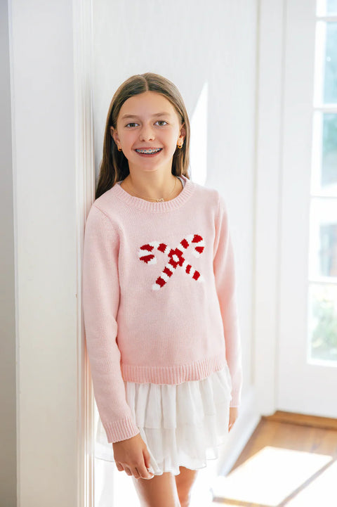 Kids Candy Cane Sweater - Blush