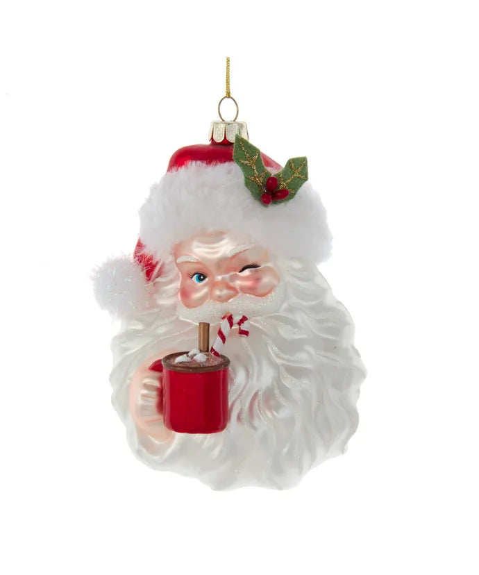 Kurt Adler Noble Gems Glass Santa With Cocoa Mug Ornament