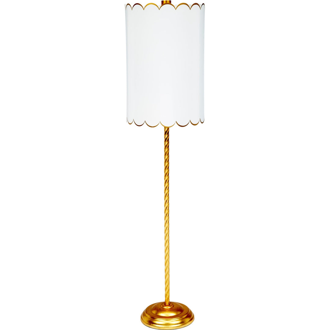 White & Gold Twist Buffet Lamp with Scalloped Shade