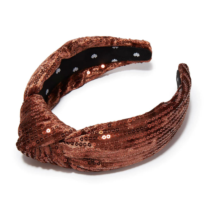 Lele Sadoughi - Velvet Knotted Headband - Chocolate Sequin