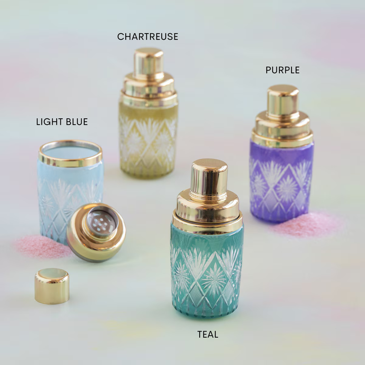 Glitterville Fetched Etched Cut Glass Cocktail Shaker