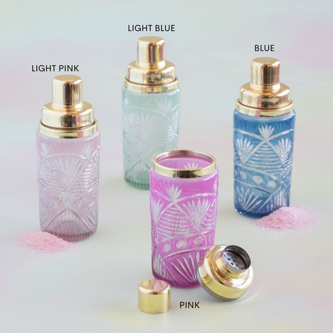 Glitterville Fetched Etched Cut Glass Cocktail Shaker