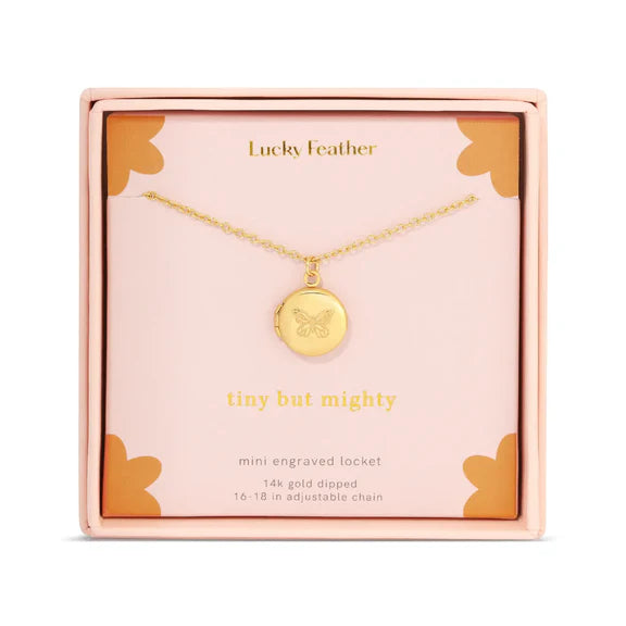 Lucky Feather Mini Engraved Locket Necklace