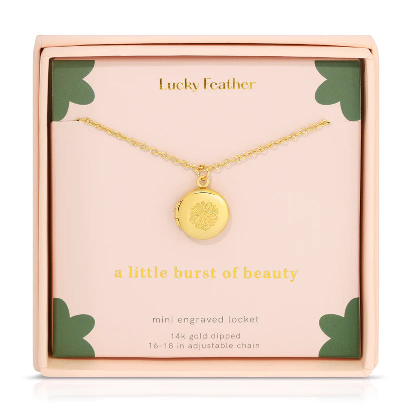 Lucky Feather Mini Engraved Locket Necklace
